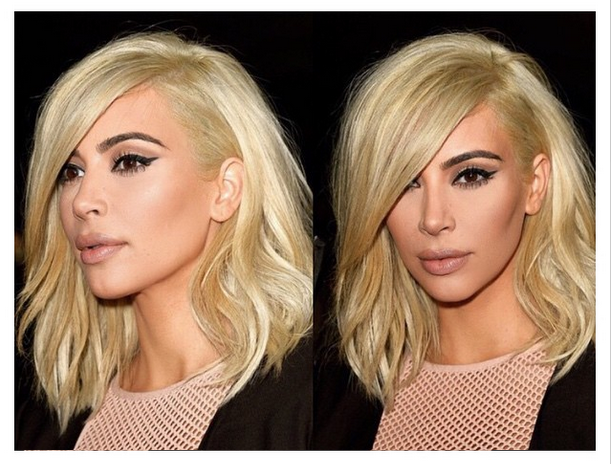 Kim Kardashian Short Hair Blonde Platinum Bob Snapchat